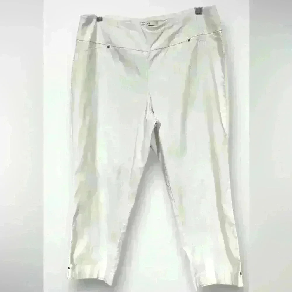 Women's White Mid Rise Pull-on Cropped Capri Pants Size 12 C Est. 1946 - Picture 3 of 8